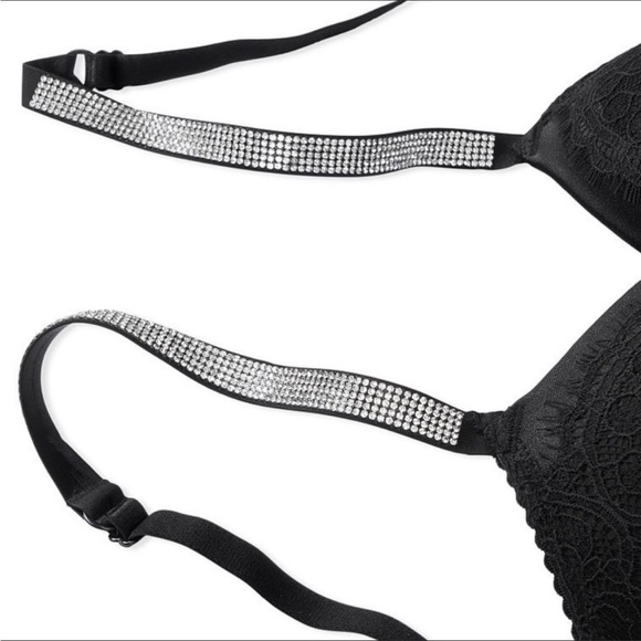 NWOT Victoria Secret Very Sexy Lace bustier with rhinestone straps in black. - Picture 2 of 6